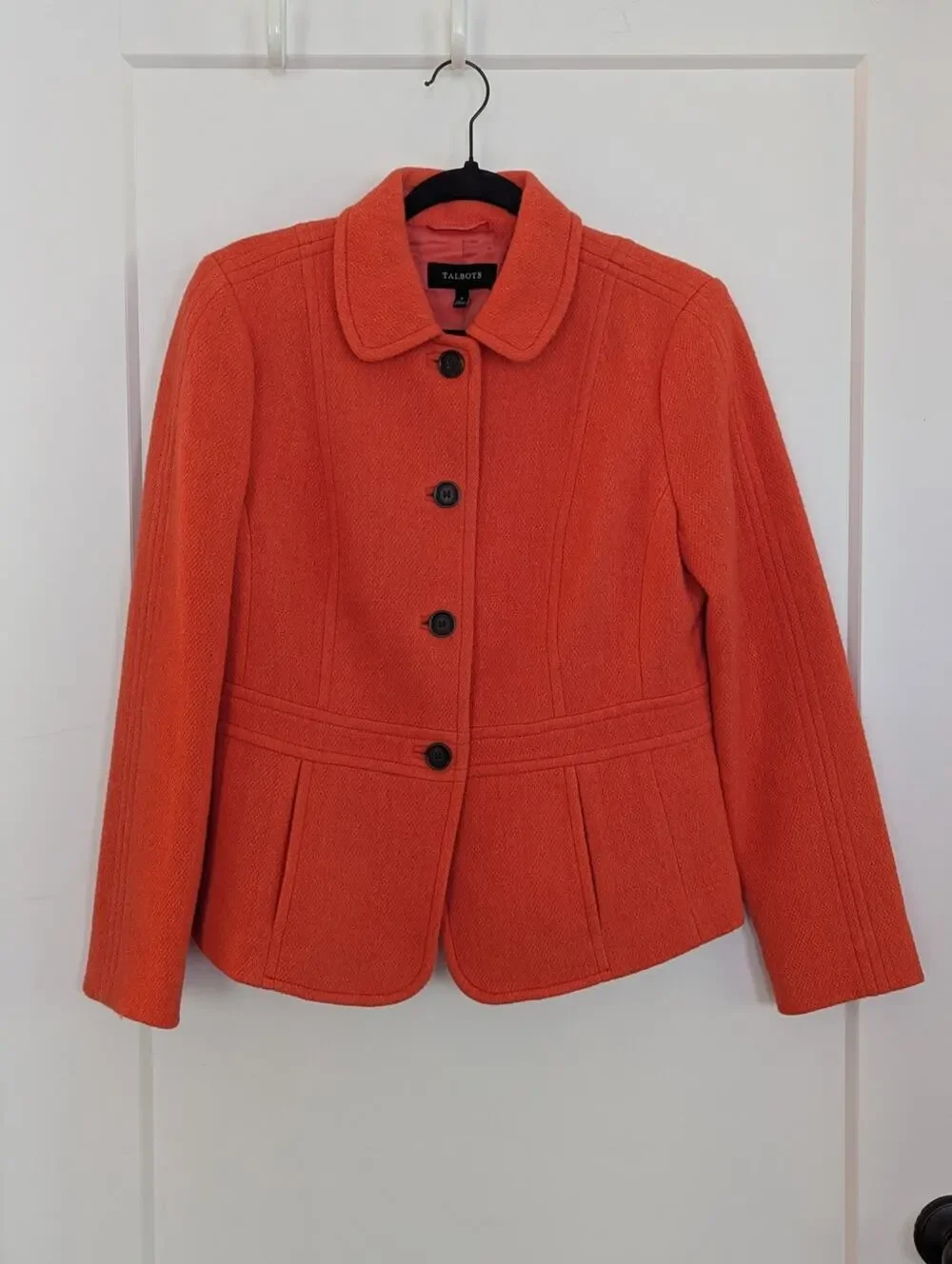 Talbots Orange Wool Blend Peplum Jacket Blazer Size 6 Button Front